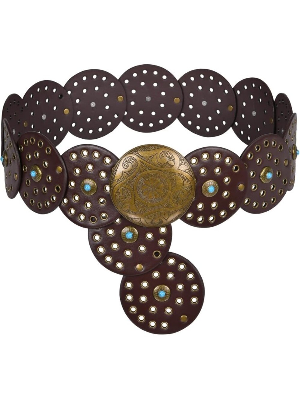 Boho Western Leather Belt for Women | Wide Disc Concho Cowboy Waist Belt